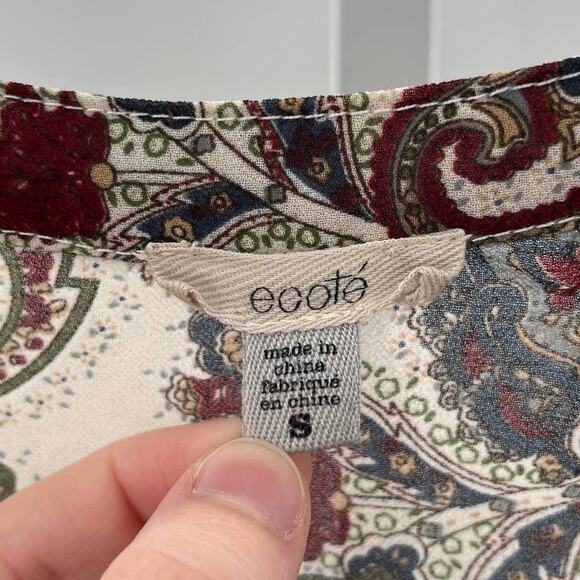 Ecote UO Maroon Gray Paisley Long Sleeve V Neck Boho Flowy Hippie Blouse Top S - Picture 5 of 7